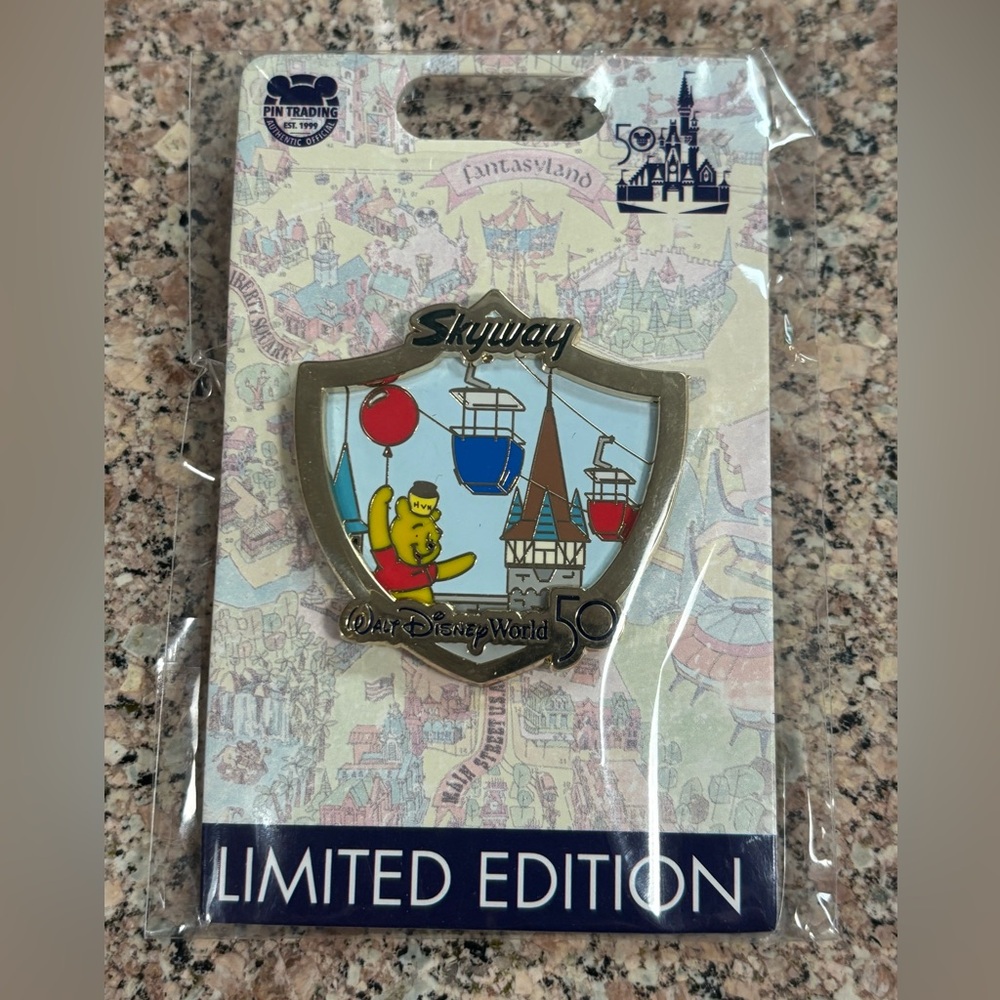 Disney World 50th Anniversary Attraction Crest Pin Skyway Winnie the Pooh LE2000
